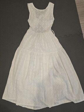 Zara White Sleeveless Eyelet Tiered Maxi Dress